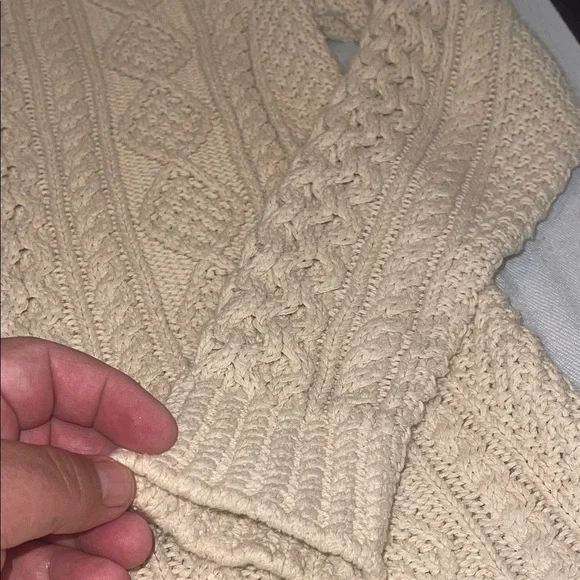 3201103 L.L. Bean Signature Women Cotton Fisherman Cable Tunic Sweater Beige XS - Picture 4 of 13